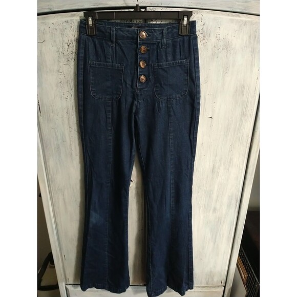Black Label Button Up Flared Bottom Jeans Size 5 Boho Hippie - Picture 1 of 11